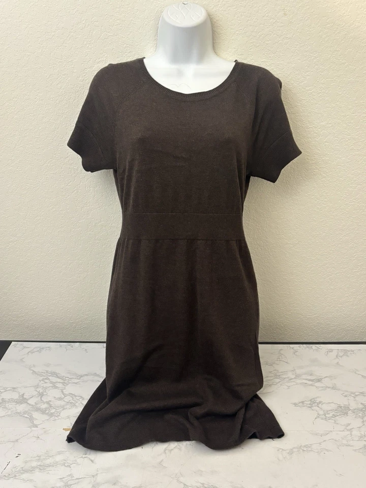 Worthington вязаный свитер платье круглый вырез женщин M коричневый коротким рукавом пуловер C - Изображение 1 из 4