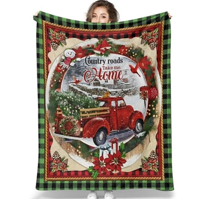 Cobertor de flanela vermelho Natal caminhão - "Country Roads Take Me Home" xadrez lance - Imagem 1 de 4
