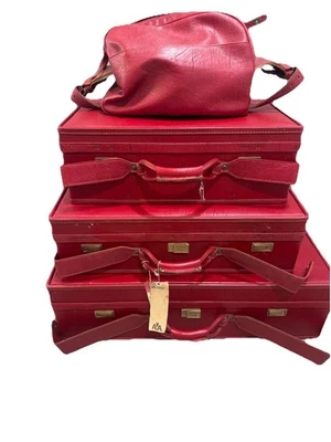 Vintage Strapped Hartmann Suitcase Luggage Red 4 Piece W/ Key-Gorgeous Christmas - Image 1 of 4