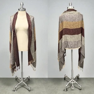 Pashmina Kaschmir Animal Print Streifen Halstuch Schal One Size braun Quaste Fransen - Bild 1 von 8