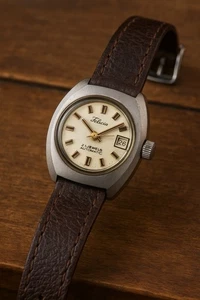 Vintage Felicia 21 Jewels - Automatic Wristwatch. Stainless Steel & Leather Band - Picture 1 of 12