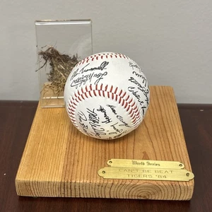 Serie Mundial 1984 Tigres de Detroit estampado firmado béisbol con hierba Tiger Stadium - Imagen 1 de 5