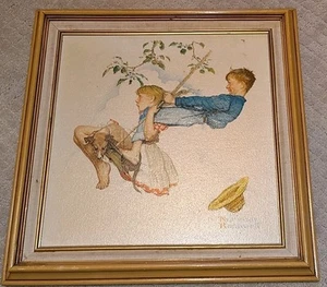 Norman Rockwell's " The Swing "Print On Canvas Of The Original With Brushstrokes - Picture 1 of 23