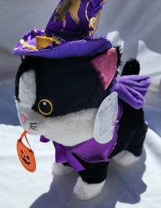 Black Halloween Plush Walking Meowing Kitty Animated Witch Hat Cat Kitten Rare - Picture 1 of 8