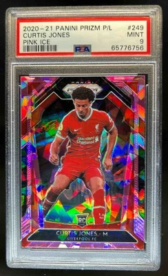 2020 Prizm Premier League Curtis Jones RC Pink Ice #249 Liverpool PSA 9 - Image 1 of 2
