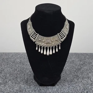 Sterling Silber Vintage Statement Halsreif Halskette Schmuck Mexiko verziert  - Bild 1 von 9