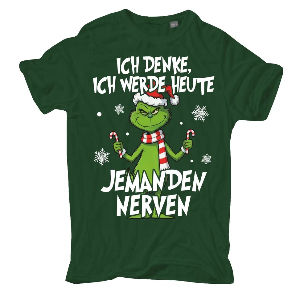 Weihnachten TShirt Ich denke ich werde heute jemanden nerven Grinch Sprüche - Bild 1 von 1