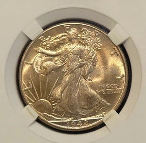 1942 Walking Liberty 50c Silver Half Dollar UNC MONSTER TONE SEE VIDEO! - Picture 1 of 4