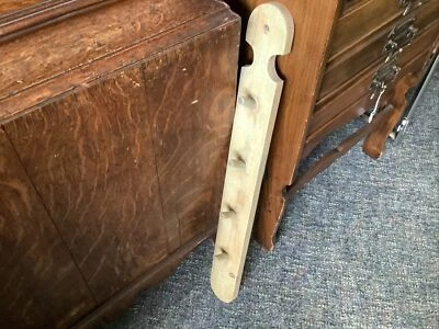 Antique Wooden wall mounted key/cup/hat hanger hooks rail utility rack old pine - Image 1 of 4