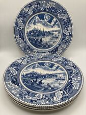 4 Vintage Johnson Brothers Historic America Blue View of Boston Dinner Plates