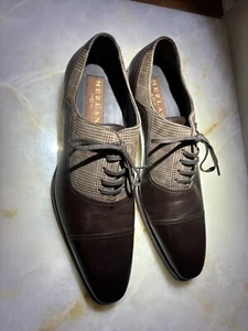 Mezlan Albrecht Printed Suede And Calfskin Spectator Shoes Brown/taupe - Picture 1 of 5