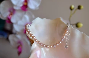 Freshwater Pearl & .925 Sterling Silver Ankle Bracelet 8 to 10 Inches - Picture 1 of 12