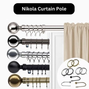 Nikola hochwertige 28 mm Metall Gardinenstange mit gefütterten Ringen & Kugelenden - Bild 1 von 24