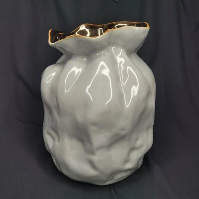 Selectives Ceramic Table Vase Novelty Shape Gray Gold 9"  - Image 1 of 4