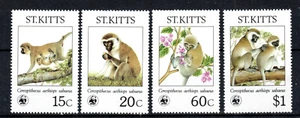 St Kitts 1986 Endangered Species. Green Monkeys on st kitts set SG 211-14 MNH - Picture 1 of 1