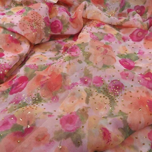 Pink Rose Gold Glitter Accent Sheer Chiffon Fabric 2+ Yards x 58" Sewing Crafts - Picture 1 of 4