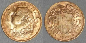1927B Beautiful Gold Coin Switzerland Swiss Confederation Twenty Francs AU - Picture 1 of 3