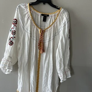 Neu mit Etikett Ali Miles bestickte Bluse 100 % Baumwolle Größe 2X 74 $ - Bild 1 von 17