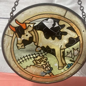 Joan Baker? Handbemalter Sonnenfänger Stockente Kuh Kunst Glas Fensterhänger - Bild 1 von 2