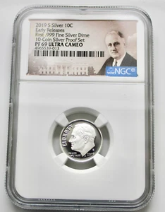 2019-S Proof 10C Silver Dime NGC PF69 ULTRA CAMEO Roosevelt Early Releases - Picture 1 of 2
