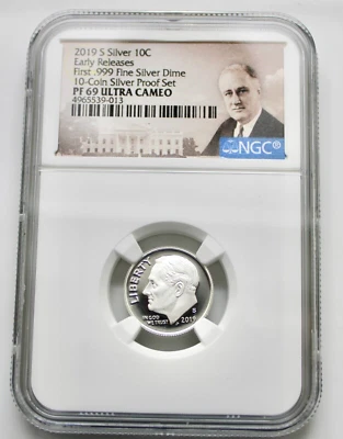 2019-S Proof 10C Silver Dime NGC PF69 ULTRA CAMEO Roosevelt Early Releases - Image 1 of 2