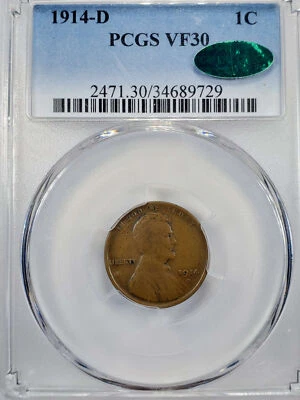 1914-D Lincoln Cent PCGS & CAC VF30 - Image 1 of 4