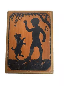 Antique Art Deco Wood Painted Silhouette Boy & Dog, 7" by 5" - Picture 1 of 8