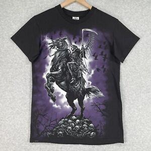 Liquid Blue Shirt Mens Small Black Short Sleeve Y2K Grim Reaper Horse Skulls