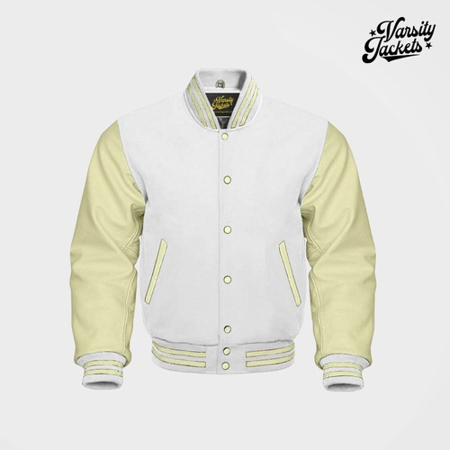 OFF WHITE Body bianco panna maniche pro varsity giacca letterman baseball college bomber