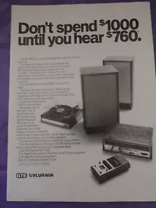 Sistema estéreo GTE SYLVANIA 1972 página completa anuncio impreso en blanco y negro - Imagen 1 de 3