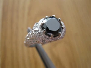 ANILLO DE DIAMANTES NEGROS REALES 100 % NATURALES 2,25 quilates, valoración, estilo art deco Talla 6,75 - Imagen 1 de 9