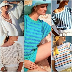 1980s Summer Cotton Boucle Striped Batwing Mesh Vest Wendy Knitting Pattern - Picture 1 of 14