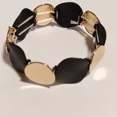 Armband schwarz matt goldfarben Gummizug Durchmesser ca 5,5 cm breit ca 2 cm - Bild 1 von 2