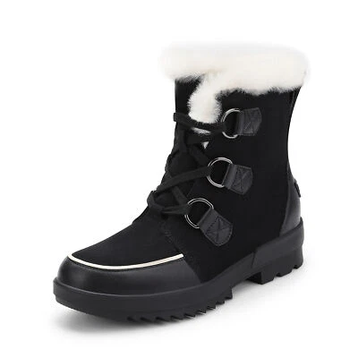 Women Ankle Winter Boots Anti-Slip Warm Faux Fur Lined Lace Up Snow Boots - Image 1 of 4