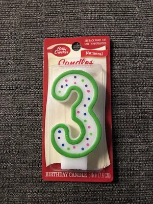 Betty Crocker #3 Número * Velas Vela Pastel Cumpleaños *Blanco con Verde 3 pulgadas Foto 1 de 4