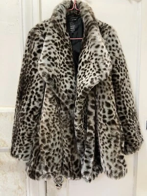 Zara Faux Fur Leopard Coat Size S Gray - Image 1 of 4