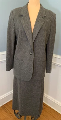 Sag Harbor Falda Traje Mujer 14 Lana Franela Manga Larga Botón Único Maxi Gris Foto 1 de 4