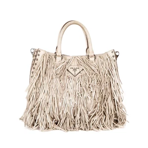 Prada 2007 runway cera nappa Fringe Tote bag off white leather - Picture 1 of 22