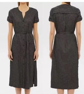 Women's THEORY Dress sz 10 Rolled Sleeve Linen Blend Shirt Dress in Tierra Wash - Picture 1 of 6