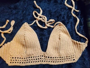 Women's Handmade Crochet Halter Top Mustard  Yellow Color M - Picture 1 of 2