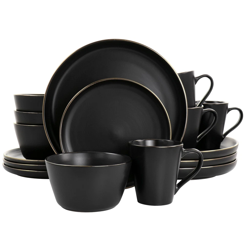 Elama Paul 16 Piece Stoneware Dinnerware Set in Matte Black Black 16 Piece Set
