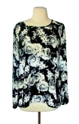Top Copper Key Talla S Negro Blanco Georgette Manga Abullonada Cremallera Espalda Floral NUEVO  Foto 1 de 4