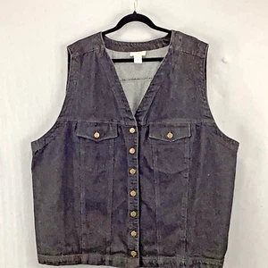 Vintage Hunters Run Denim Vest Women Plus B6 Black Motorcycle Western Button - Picture 1 of 11