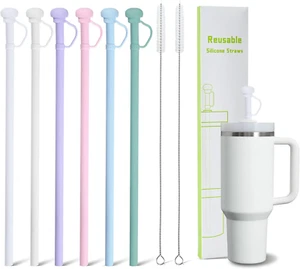 Reusable Straws with Straw Toppers, 12 Inch Silicone Long Straws Compatible with - Picture 1 of 12