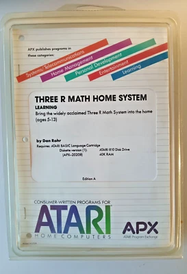 3 R Math Home System APX-20208 ;Atari 400/800/LX/XE Disk w/Manual Plastic Cover - Image 1 of 2