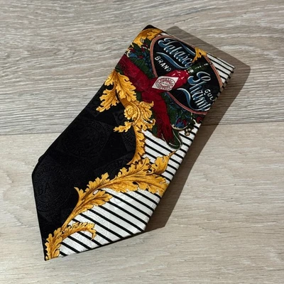 Tabasco Gulf Shrimp Mens Red Blue White Black Striped Tie - Image 1 of 4