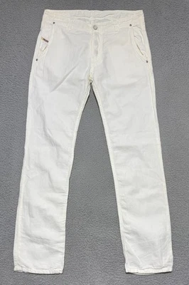 Pantalones de mezclilla DIESEL pierna recta mezcla de lino para hombre 31 x 31 marfil botón mosca elásticos Foto 1 de 4