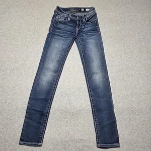 Miss Me Jeans Girls Skinny 12 Blue Straight Rhinestones Embroidered - Picture 1 of 14