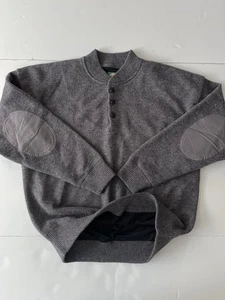 Vintage Cabelas Henley Pullover Windstopper Herren L grau gefüttert Ellenbogen Patch Outdoor - Bild 1 von 10