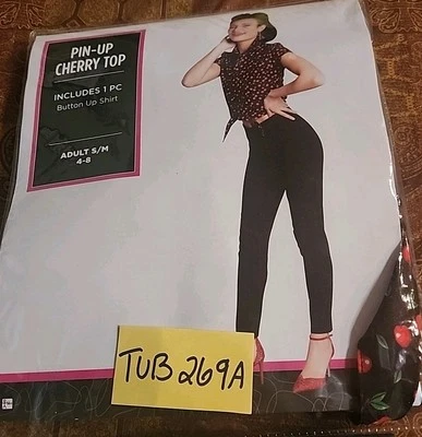 Pin Up Cherry Top Halloween Costume Shirt Size Small New - Image 1 of 4